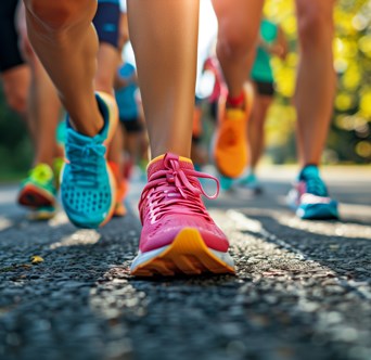 Runners feet on asphalt road