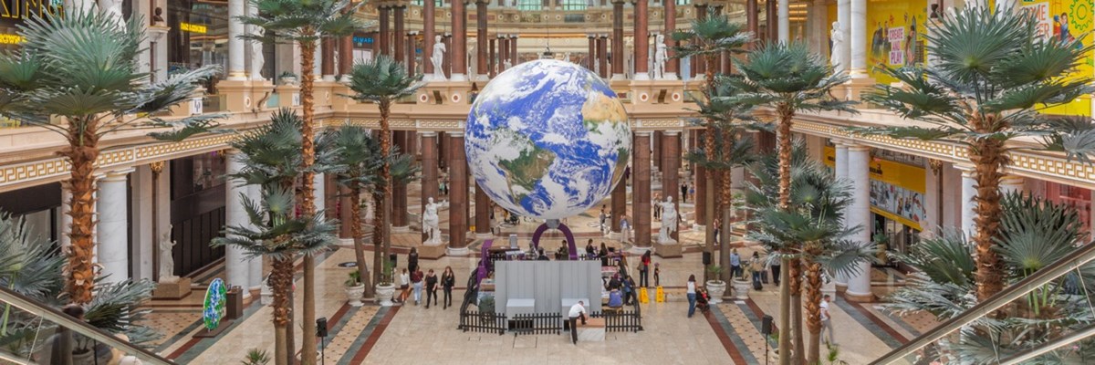 Gaia globe art installation at Trafford Palazzo